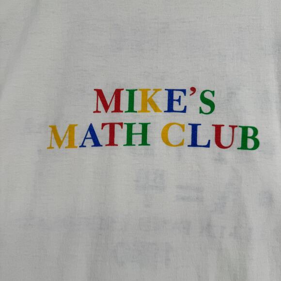 Vintage 90s Mike's Math Club Scholars T-Shirt Adult XL White Single Stitch - Picture 3 of 8
